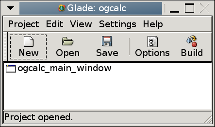 The Glade user interface designer: The Opening window