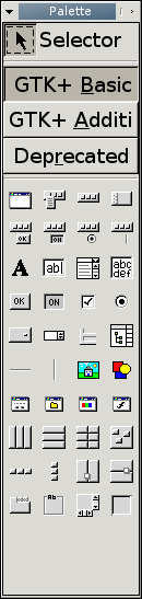 The Glade user interface designer: The palette tree